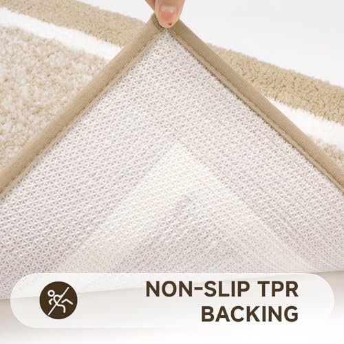 Pauwer Bathroom Rug Sets 3 Piece, Non Slip Washable Bath Ma, Beige