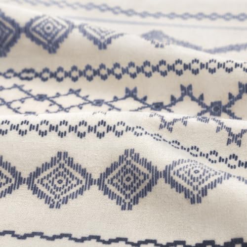 Navy Blue Boho Linen Shower Curtain,72" W x 72" L