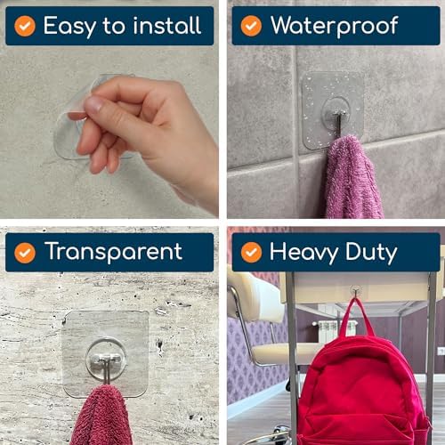 GLUIT Adhesive Wall Hooks for Hanging Heavy Duty No Drill, 22 lbs, 6 pcs