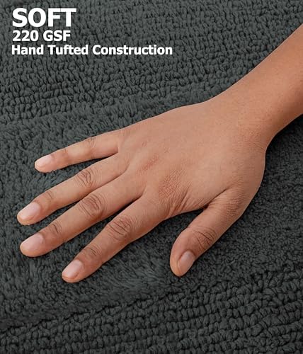 COTTON CRAFT 2 Pack Reversible Bath Mat Rug - Plush -17x24- Charcoal Grey