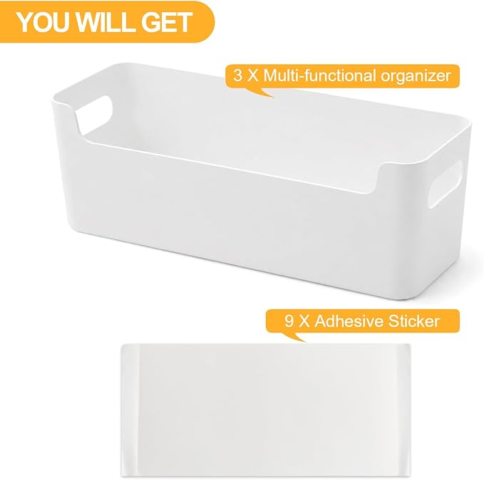 3 Pcs Kitchen Cabinet Door Organizer, Adhesive Mount Inside Cabinet Door Storage, Under Sink Storage Shelf for Kitchen,Bathroom,Office (White)