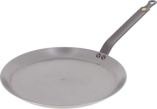 de Buyer MINERAL B Carbon Steel Crepe & Tortilla Pan - 12” Diameter, 10” Cooking Surface - Ideal for Making & Reheating Crepes, Tortillas & Pancakes - Naturally Non-Stick Finish - Made in France