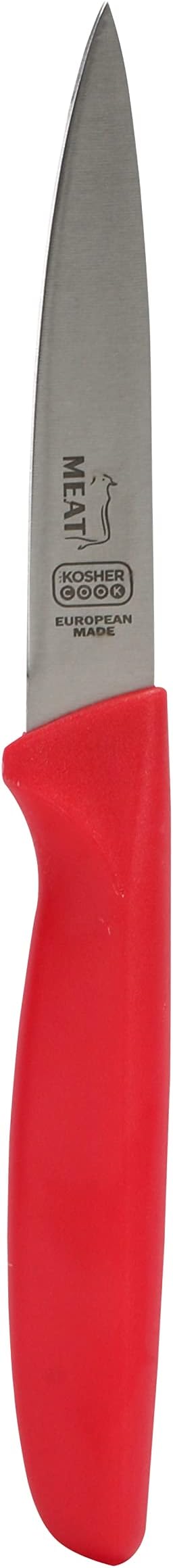 The Kosher Cook Meat Red Kitchen Knife - 4” Steak and Vegetable Knife - Razor Sharp Pointed Tip, Straight Edge - Color Coded Kitchen Tools