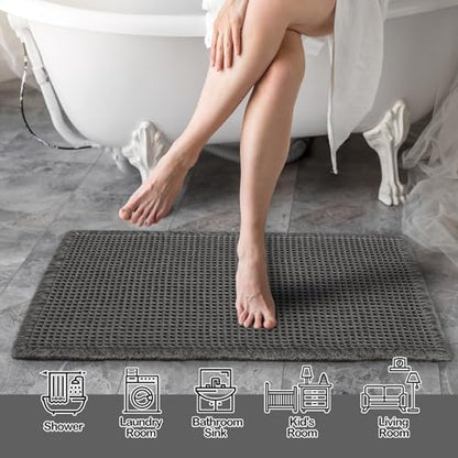 ZALL Dark Grey Waffle Bath Mat,Super Absorbent Non Slip Bathroom Rug, Gray 17x24inch, Machine Washable Ultra Soft Floor Mats