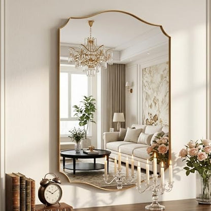 Gold Vanity Wall Mirror 36"x24", Scalloped Edge Bathroom Mirror