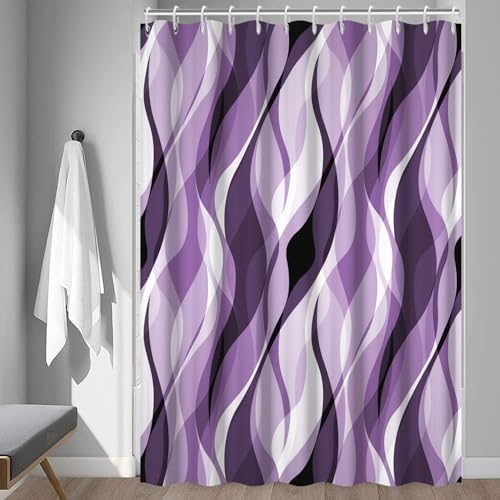 Purple Striped Shower Curtain with Hooks for Bathroom 72x78 Inch