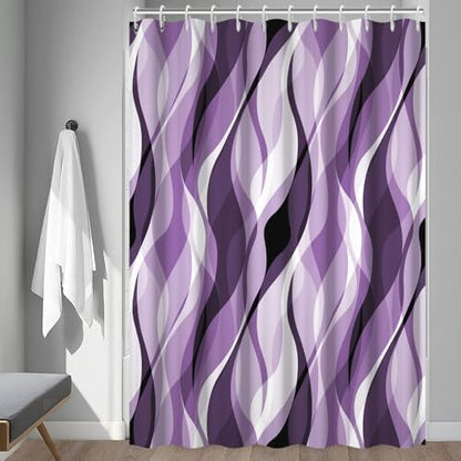 Purple Striped Shower Curtain with Hooks for Bathroom 72x78 Inch