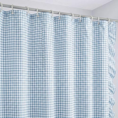HunnmingRe Ruffled Gingham Shower Curtain Light Blue