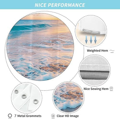 Ocean Beach Coastal Nautical Summer Sunset Small Stall RV Half Size Shower Curtain for Bathroom 39W*72H Inch Seaside Seacoast Beachy Waves Bathtub Decor Seascape Neutral Waterproof Polyester Fabric