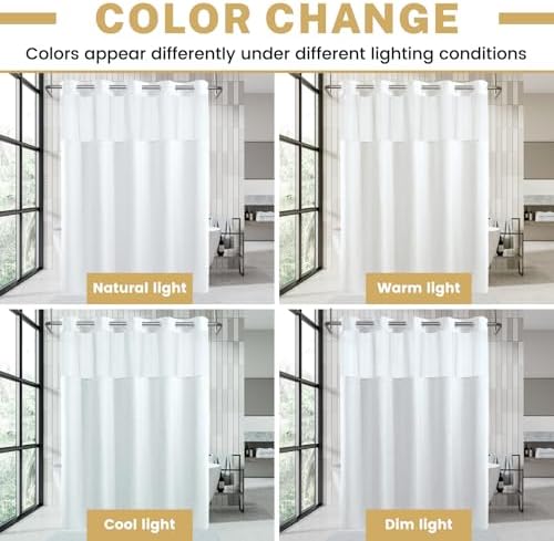 WONICY No Hook Small Shower Curtain with Snap-in Liner, White, 54 x 80