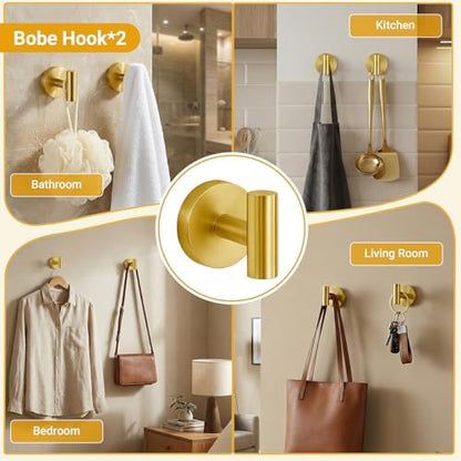 5 Piece Brushed Gold Bathroom Hardware Set, 24 Inch Bathroom Hardware Set Towel Racks for Bathroom, SUS304 Stainless Steel Wall Mounted Bath Towel Bar Set