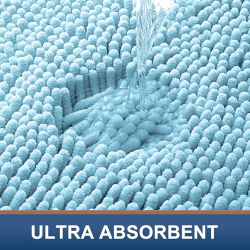Smiry Luxury Chenille Toilet Rugs U-Shaped 20x20, Soft Absorbent Non-Slip Contour Bathroom Rugs for Toilet, Machine Washable Contoured Bath Mats, Sky Blue