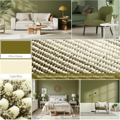 BSICPRO Bathroom Rugs, 20x32 Chenille Bath Mats, Olive Green