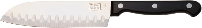 Chicago Cutlery Essentials 5-Inch Partoku Knife for Slicing and Chopping Vegetables, Stainless Steel Plain Blade for Slicing and Chopping Vegetables, Black Polymer Handle Kitchen Knife