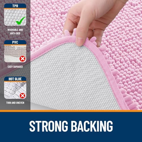 OLANLY Chenille Bathroom Rugs Mats Sets 2 Piece, 30"x20"+24"x20", Pink
