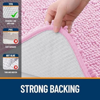 OLANLY Chenille Bathroom Rugs Mats Sets 2 Piece, 30"x20"+24"x20", Pink