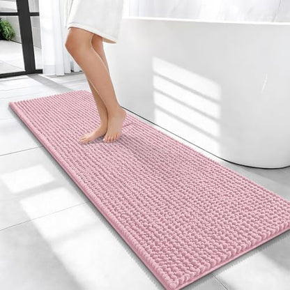 OLANLY Thick Chenille Bathroom Runner Rugs Mats 47x17, Dusty Rose