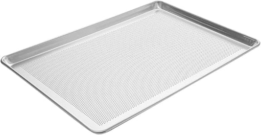 Restaurantware Met Lux 26 x 18 x 1 Inch Baking Sheet Pan 1 Perforated High Temp Baking Sheet - Full-Size Freezable Silver Aluminum Potato Chip Baking Tray Dishwasher-Friendly