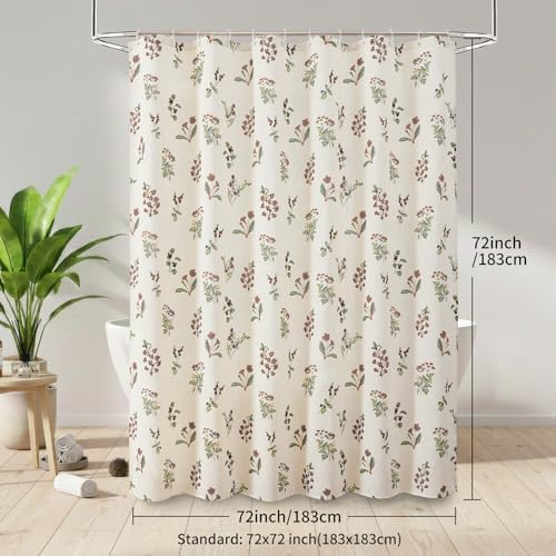 Colorful Star Farmhouse Floral Linen Shower Curtain, Vintage Boho Shower Curtain for Bathroom, French Country Pattern Waterproof Bathroom Curtains, 72" W x 72" L
