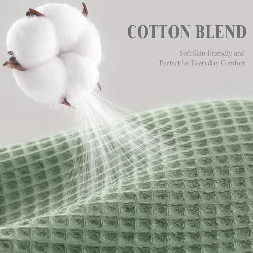 Waffle Weave Shower Curtain Heavyweight Cotton Fabric Sage Green 72Wx72L