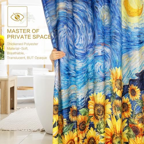 Shower Curtain Starry Night Sunflowers Van Gogh Inspired Art Decor 72x72