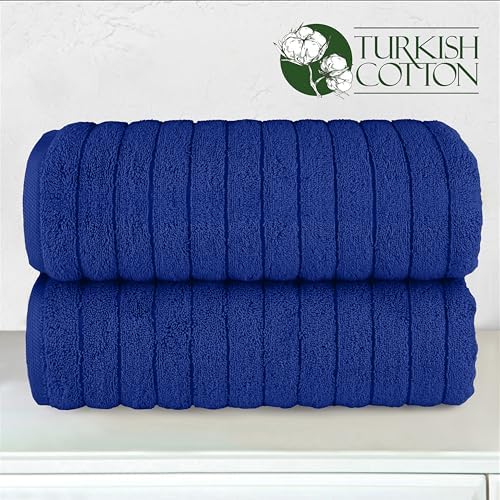 Elegant Comfort 100% Turkish Cotton Corduroy Ribbed Luxury Soft 2 Pack Bath Towels 27 x 54 Inch - Ultra Plush, Absorbent, Quick Dry, Hotel Spa Quality Towels for Bathroom Essentials, Royal Blue