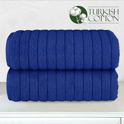 Elegant Comfort 100% Turkish Cotton Corduroy Ribbed Luxury Soft 2 Pack Bath Towels 27 x 54 Inch - Ultra Plush, Absorbent, Quick Dry, Hotel Spa Quality Towels for Bathroom Essentials, Royal Blue