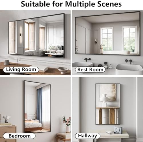 Bathroom Mirror 30"x50" Matte Black Rectangle Bathroom Wall Mirror for Over Sink, Modern Large Vanity Mirror, HD Tempered Glass, Anti-Rust Aluminum Alloy Frame, for Living Room, Bedroom, Entryway