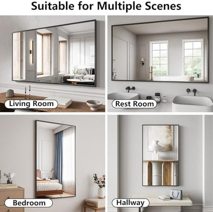 Bathroom Mirror 30"x50" Matte Black Rectangle Bathroom Wall Mirror for Over Sink, Modern Large Vanity Mirror, HD Tempered Glass, Anti-Rust Aluminum Alloy Frame, for Living Room, Bedroom, Entryway