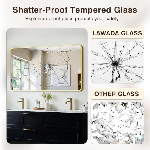 Vanity Bathroom Mirror, 50”x30” Gold Bathroom Mirror for Over Sink