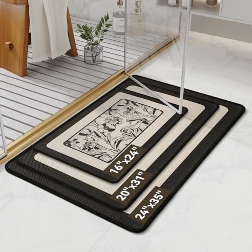 YDKGL Bath Mats for Bathroom, Non Slip Thin Bathroom Rugs, Black 24x35