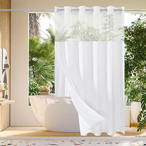 Gibelle No Hook Cloth White Shower Curtain with Liner, 72x86