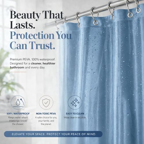 EHZNZIE Stone Blue Shower Curtain Liner 72x72, PEVA Waterproof Bath Curtain, No Chemical Smell, 3 Weighted Magnets, Durable with Rustproof Metal Grommets