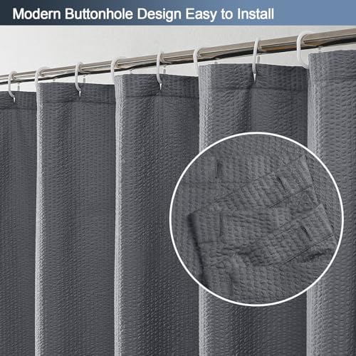 OWENIE Grey Shower Curtain for Bathroom 96 Inches Extra Long, Elegant 3D Embossed Textured Fabric Shower Curtains, Water Repellent, Machine Washable, Hotel Style, 72" W x 96" L, Grey