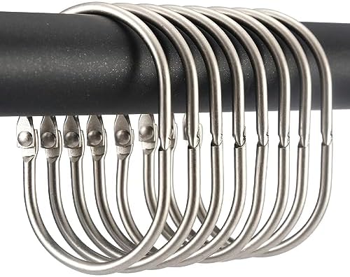 24 Pcs Shower Curtain Rings, Goowin Shower Curtain Hooks, Oval Snap Shower Rings for Curtain, Metal Shower Curtain Rings Rust Proof, Glide Smoothly Shower Hooks for Shower Curtain Rod (Matte Nickel)