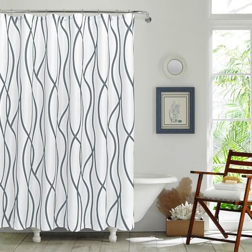 Fabric Modern Shower Curtain-Dark Grey & White Shower Curtains for Bathroom