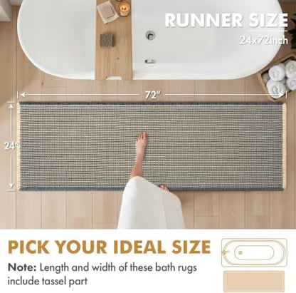 MIULEE Set of 2 Waffle Bathroom Runner Rugs Dark Grey&Yellow 2'x6'(24"x72")