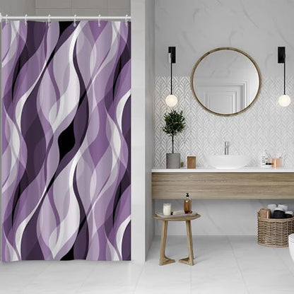 Purple Striped Stall Shower Curtain with Hooks, 48x72 Inch
