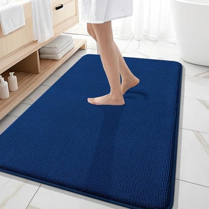 OLANLY Thick Memory Foam Large Bathroom Rug 59x35, Absorbent Bath Mat, Navy