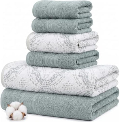 Modern Threads Capri 6-Piece Reversible Yarn Dyed Jacquard Towel Set - Bath Towels, Hand Towels, & Washcloths - Super Absorbent & Quick Dry - 100% Combed Cotton, Ivy