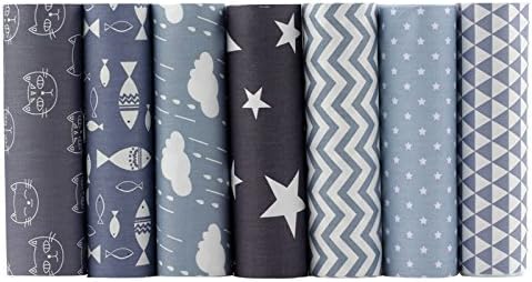 AMORNPHAN Cats Kitten Fish Star Cloud Animal Cartoon Pattern Printed 100% Cotton Quilting Fabric for Patchwork Needlework DIY Sewing Crafting Precut Face Mask 16x20 Inches (Set of 7 Pieces) 40x50 cm.