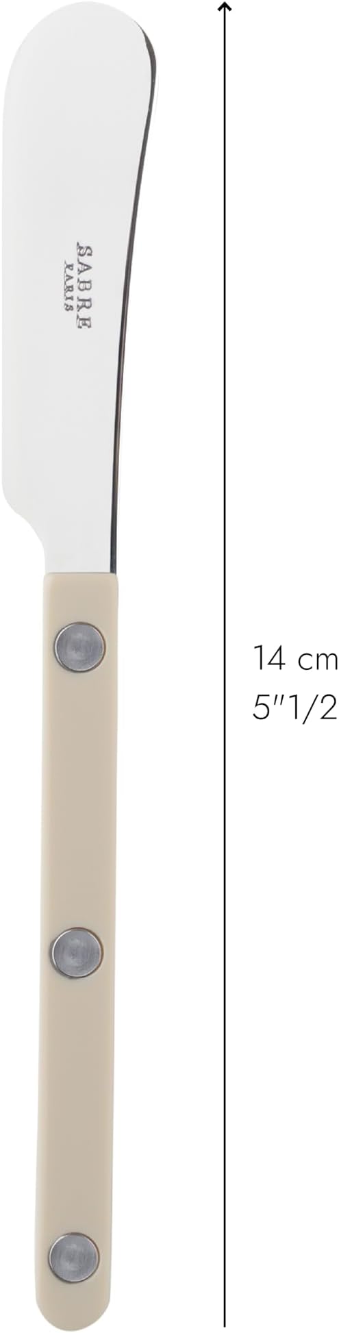 Sabre Paris - Set of 2 Spreader Knives 5.5 inches - Bistrot Collection - Perfect for Butter, Tapenades, Spreads - Stainless Steel & Nylon - Dishwasher Safe - Light Kaki - Brilliant Finish