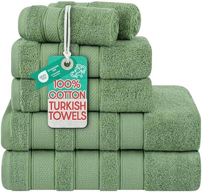 American Soft Linen Salem Turkish Bath Towel Set, 100% Cotton 600 GSM 6 Piece Towels for Bathroom, 2 Bath Towels 2 Hand Towels 2 Washcloths, Sage Green