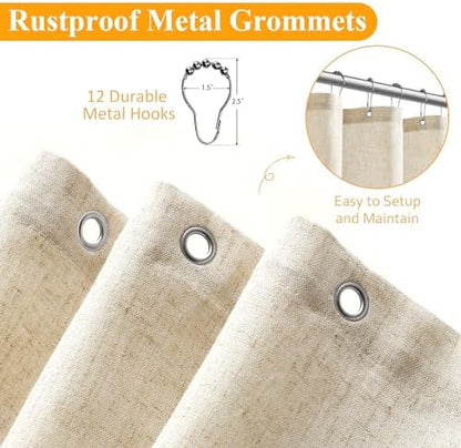 Naturoom Linen Shower Curtain 72 Inch Long for Bathroom Beige 1 Panel