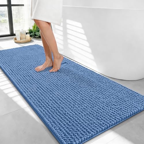 OLANLY Thick Chenille Bathroom Runner Rugs Mats 44x24, Cornflower Blue