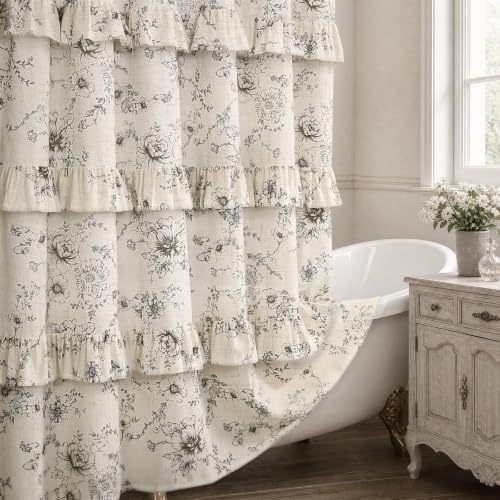 Farmhouse Floral Ruffle Shower Curtain for Bathroom