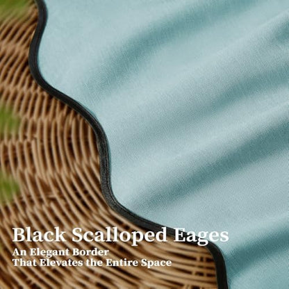 BTTN Teal Boho Scalloped Linen Textured Cloth Shower Curtain Set, 72x72
