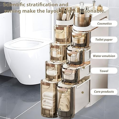 BGYMF 3-Tier Narrow Slim Bathroom Storage Cabinet,Movable,White