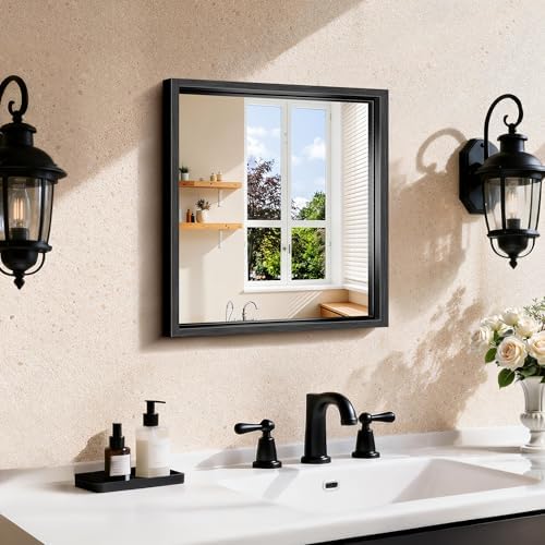 CIRCUMI 14"x16" Brushed Black Bathroom Mirror, Rectangular Vanity Mirror