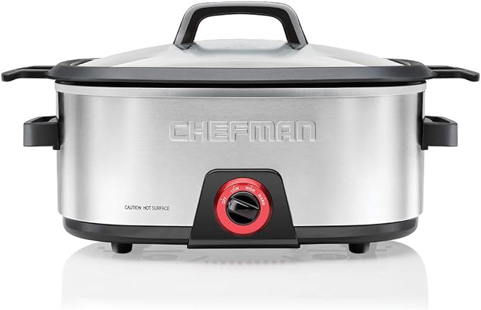 Chefman 6-Quart Slow Cooker, Electric Countertop Cooking, Stovetop & Oven-Safe Removable Insert for Browning & Sautéing, Family-Size Soups & Stews, Nonstick & Dishwasher-Safe Interior,Stainless Steel